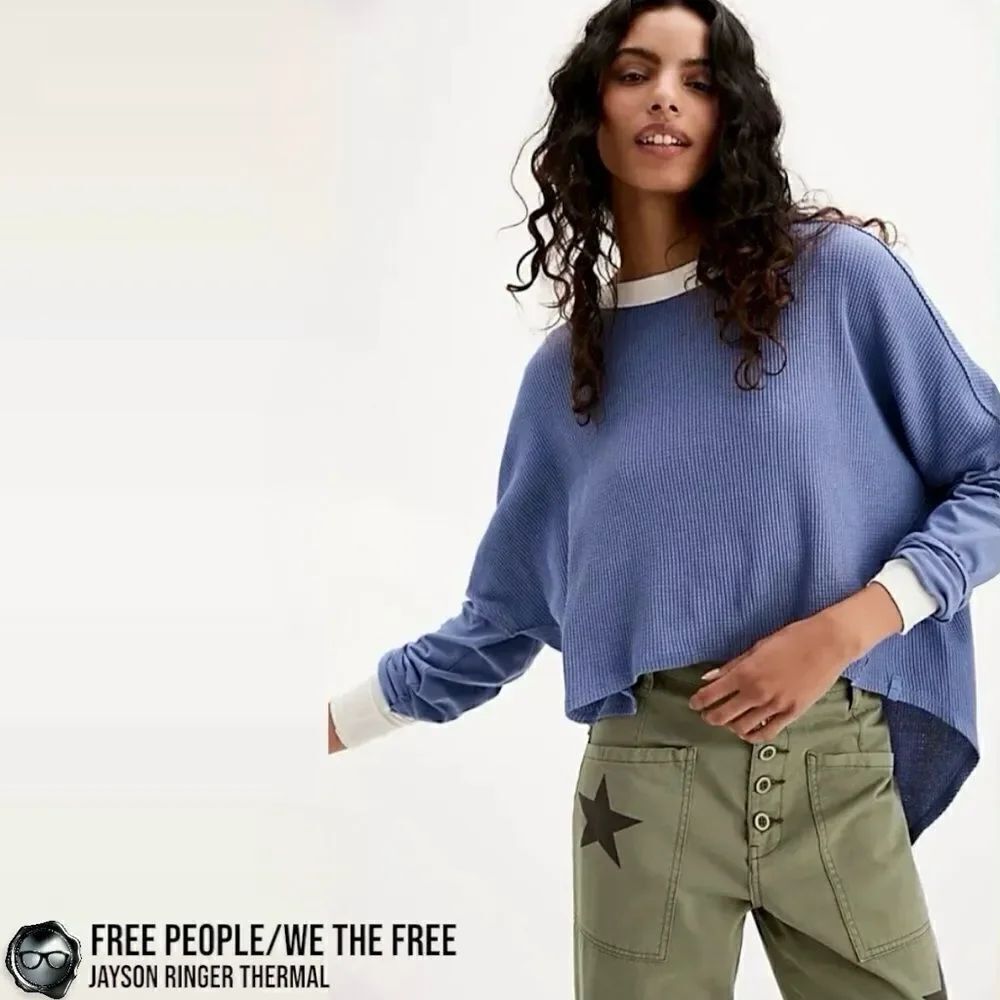 FREE PEOPLE / WE THE FREE JAYSON RINGER LONG SLEEVE THERMAL TEE WAFFLE KNIT SM